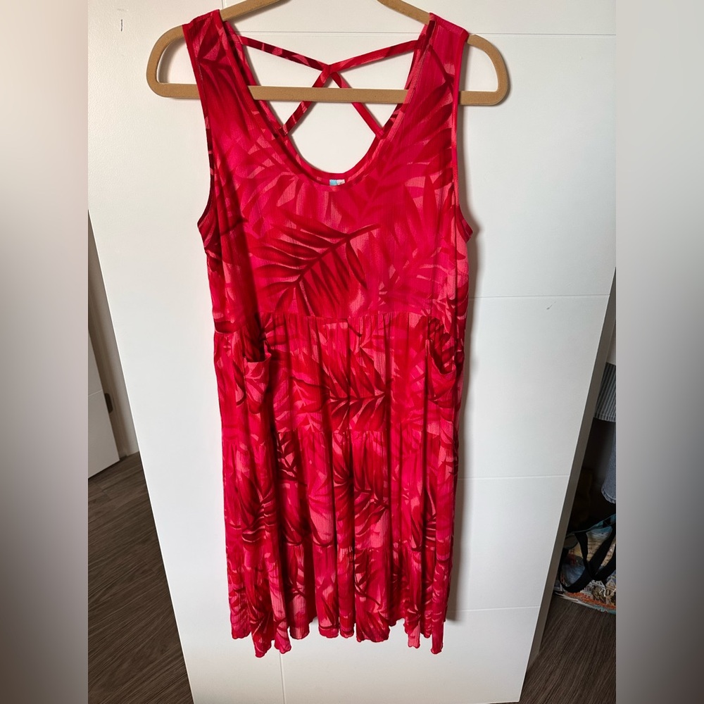 Vintage Pink and red palm leaf dress